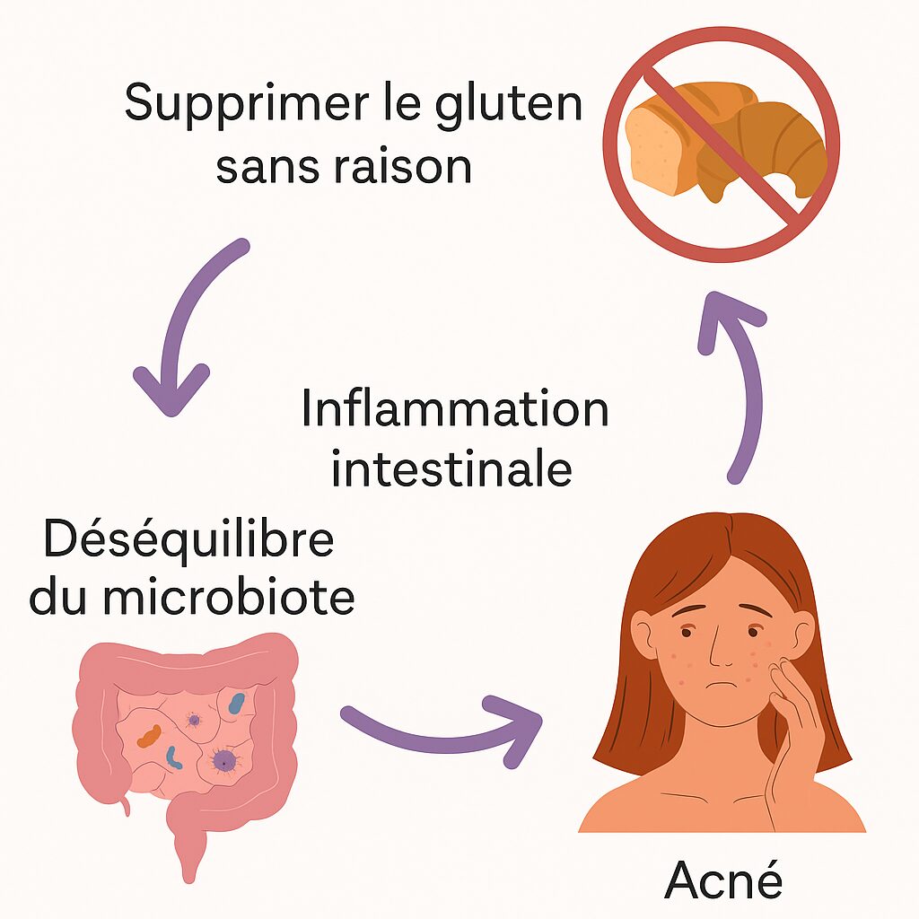 Alimentation sans gluten, anti-inflammatoire, appauvrissement du microbiote et acné